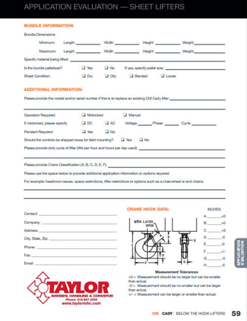 Application Evaluation Sheet Lifters