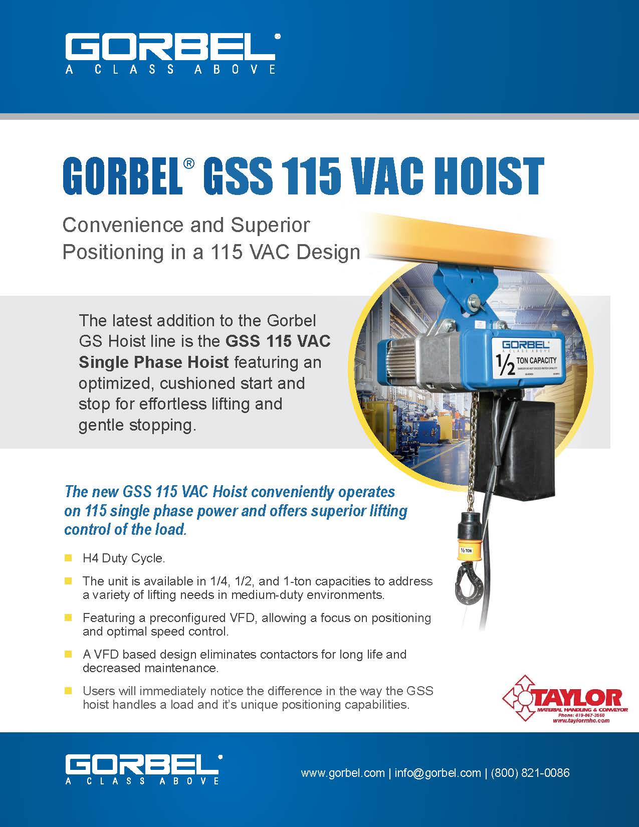 Gorbel GSS Series 115VAC Hoists